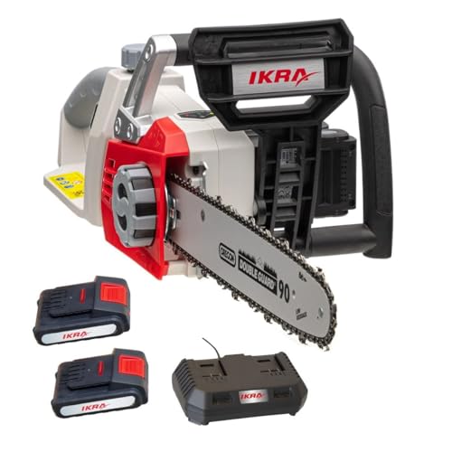 Ikra - Tronçonneuse sans Fil 40 V Moteur brushless, Guide et chaîne Oregon 35,5 cm, Lubrification Auto + 2 Batteries 2 Ah + Double Chargeur Inclus