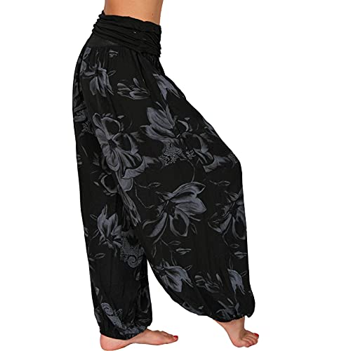 Vacation Outfits For Women Plus Size Printed Floral Haren Flare Pants Casual Summer Yoga Pants Basic Loose Fit Workout Pants Ropa Mujer Black 3Xl #TOP2