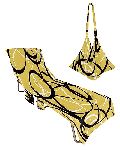 Black Yellow, Beach Lounge Chair Towel Cover, Soft Chaise Lounge Towel with Side Pockets Patio Pool Chairs Cover for Beach/Pool Sunbathing 29x85 Modern Abstract Minimalist Geometric White