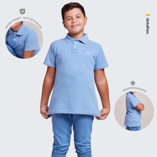 Camisa Polo Basica Infantil Masculina (12, Azul)