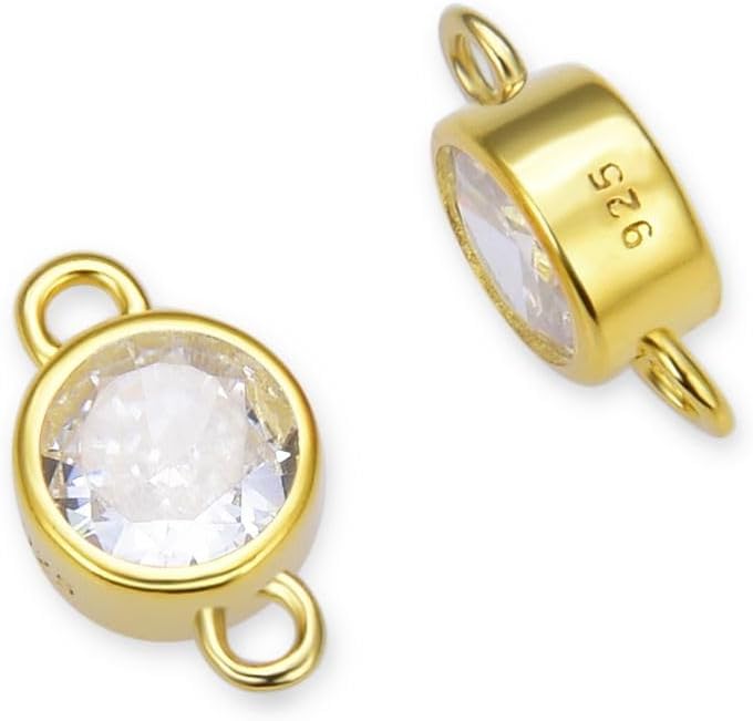 4pcs Adabele Real Gold Plated Sterling Silver April Birthstone Link 4mm/0.16 Inch Clear Cubic Zirconia Diamond Connector Hypoallergenic for Jewelry Making SXP5-4