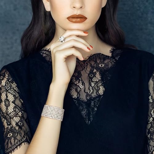 FIBO STEEL 3 PCS Rhinestone Stretch Bracelets for Women Bridal Sparkly Wedding Strand Tennis Bracelet Set Silver/Gold/Rose Gold-Tone4