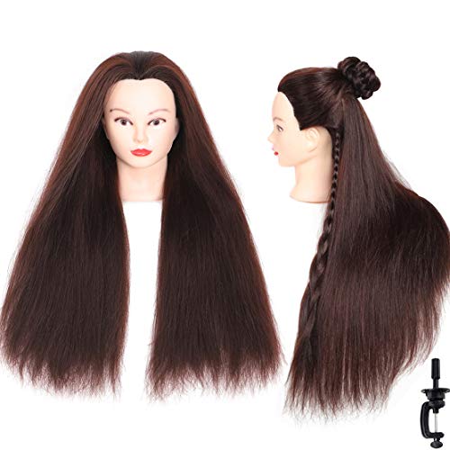 Traininghead 24 inch Salon Mannequin Head Hair Styling Training Head Manikin Cosmetology Doll Head Synthetic Fiber Hair Hairdressing Training Model With Free Clamp