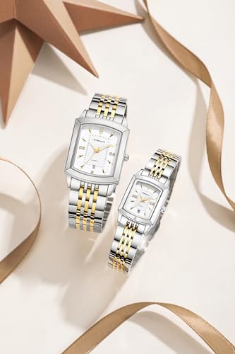Image of Giordano Analog Pair Watch for Unisex with Square Dial, Crystal Indices, Date Display and Stainless Steel Strap