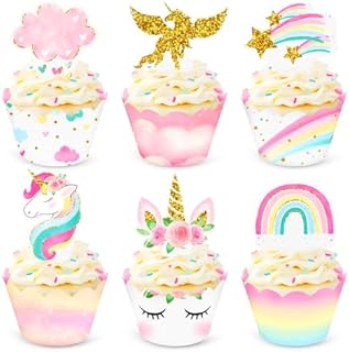 NICROHOME 30PCS Unicorn Cupcake Toppers, Rainbow Unicorn Cake Decorations for Birthday, Girls Unicorn Party Decorations