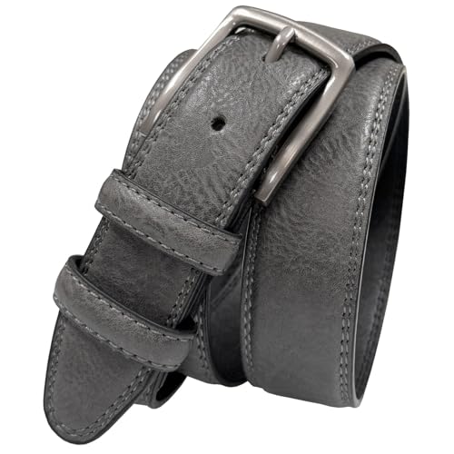 Mens Leather Belts Faux Vegan Leather Belt Classic Work Business Dress Belt (Double stitched - Gray 32)
