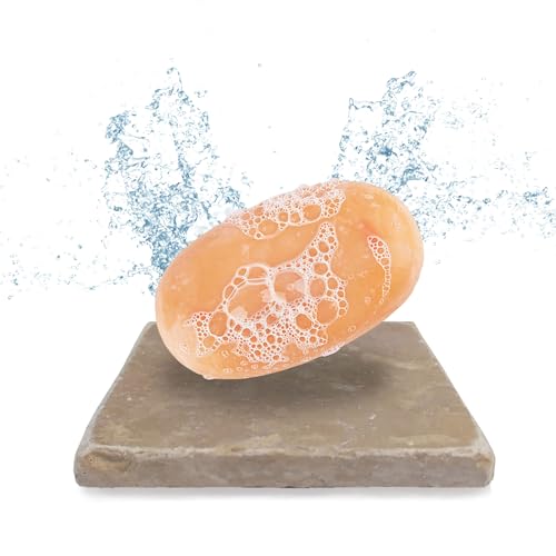 HomeHacker Portasapone moderno Travertino in vera pietra naturale – con piedini antiscivolo – anche come sottobicchiere in vetro o per decorazioni, piante, raclette – 10 x 10 cm