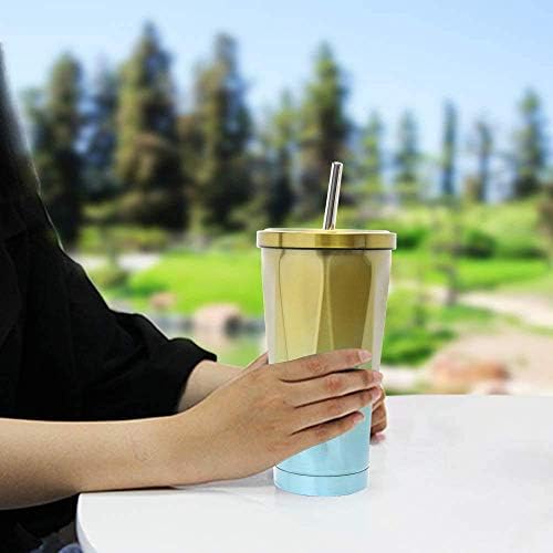 Grando Stainless Steel 500ml Travel Mug Tumbler with Straw and Leakproof Lid,Reusable Flask Coffee Cup Vacuum Insulated Office Mug Car Drinking Bubba Cup for Ice Cold or Hot Drinking Yellow&Blue