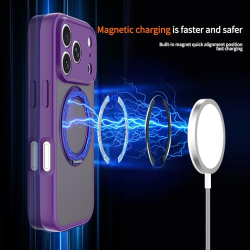 Image of Magnetic Case for iPhone 17 Pro With Magnetic Ring Stand, [Compatible with Magsafe] [Military Grade Drop Protection] Shockproof Phone Cover for iPhone 17 Pro Full Camera Protection 6.3 inch Purple