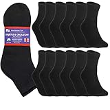 Special Essentials 12 Pairs Men's Cotton Diabetic Ankle Socks Black Grey White (Black, 10-13)