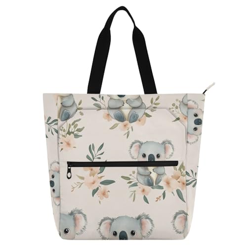Bolsa de libros reutilizable para viajes y compras escolares con diseño koala