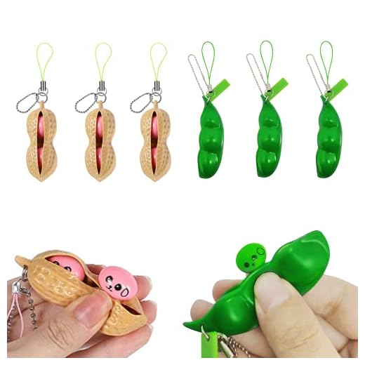 TIBDALA Pea and Peanut Popper Fidget Toys, 6 Pack Funny Facial Expressions Squeeze Bean Peas in a Pod Keychain Green Beans Soybean Stress Relief Toys for Sensory Kids Adults