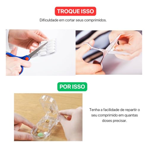 Kit Organizador Caixa Porta Comprimidos Semanal Manhã e Noite Remédio Cápsulas + Cortador de Comprim