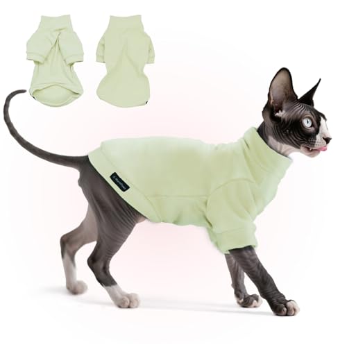 Fleece Sphynx Cat Clothes Soft Hairless Cat Clothes Pullover Cat Sweater for Chihuahua All Season Light and Warm Kitten Cloth for Cats Only Puppy Clothes Small Dog Sweater (Pale Green, Small)