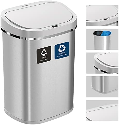 9Stars Touchless Electric 80L Large Double Waste & Recycling Bins For Kitchen All in One Bin With 40 Litre Dual 2 Compartments For Indoor Rubbish Separation For Household & Commercial