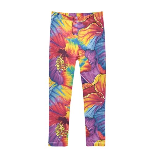 Tie Dye Hibiscus Flower Girls Leggings Soft Stretch Workout Yoga Dance Pants for Kids Casual Tights