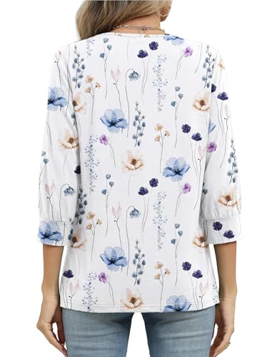 WIHOLL Womens Blouses Dressy Casual 3/4 Length Sleeve Womens Tops Ladies Trendy Spring Summer Clothes Business Work Outfits Floral Print XL — view 5