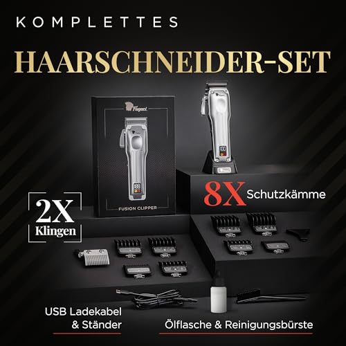 Fagaci Haarschneidemaschine Profi Mit Überlegene Präzision, 5-Fach Längere Schärfe Haarschneider Herren Akku Mit 2 Klingen: Fade & Taper, Professionelle Haarschneider Mit Bürstenloser Motor