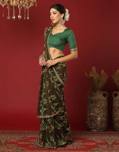Image of SIRIL Women's Georgette Bandhani Printed Saree With Unstitched Blouse Piece