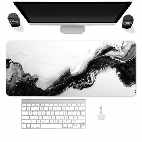 Mauspad Gaming, Mousepad Groß Weiß Grau Schwarz, Mouse Pad XXL 600x400x2mm, mit Einer speziellen Oberfläche und Anti Rutsch Gummi Basis, verbessert Präzision und Geschwindigkeit für Zuhause, Büro