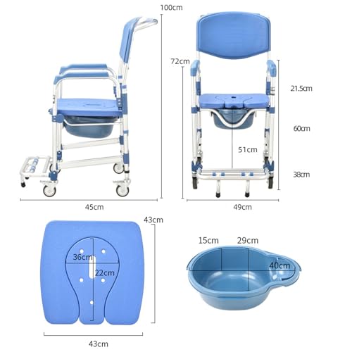 Silla de baño con ruedas plegable resistente con cómoda e impermeable 3