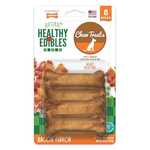 Nylabone Healthy Edibles All-Natural Long Lasting Bacon Flavor Chew Treats 8 count Bacon X-Small/Petite