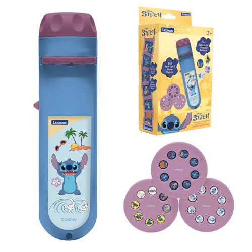 Lexibook, Disney Stitch, Proiettore di storie, Torcia e proiettore con 3 Dischi, 24 Immagini, Crea Le tue storie, Blu/Viola, LTC050D