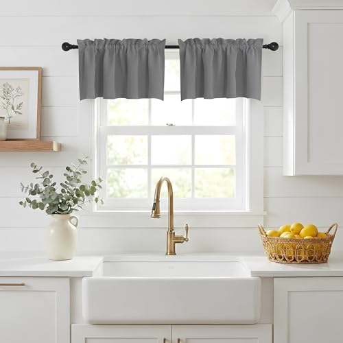 NICETOWN Valance Curtain Kitchen Farmhouse Window Valances for Living Room Adjustable Rod Pocket Small Blackout Valances for Bedroom Bathroom 18 Inch