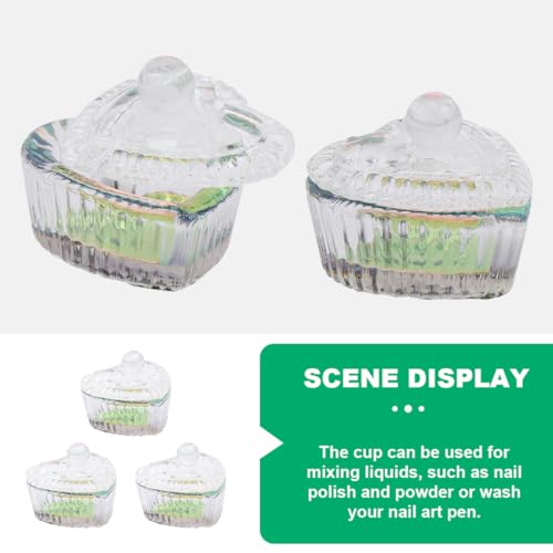 Set de 3 vasos de vidrio para manicura con tapa miniatura 7