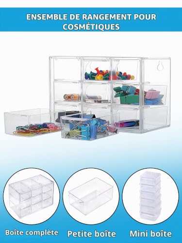 Flearitzo Organiseur de bureau - Boite Rangement Bureau - Boîte de Rangement Plastique Organisateur avec 9 Tiroirs Amovibles pour Jouets, Bijoux, Perles, Outils, Bijoux, Maquillage, Épingles, Vis – vue 5