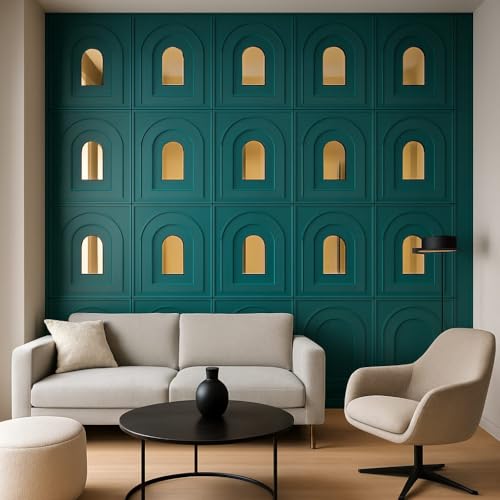 Image of RoseCraft Navy Green Geometric Mosaic Wall Panel - Decorative Acrylic Tiles, DIY Easy‑Install Reflective Accent|50cm X 50CM (Pack of 10 pcs)