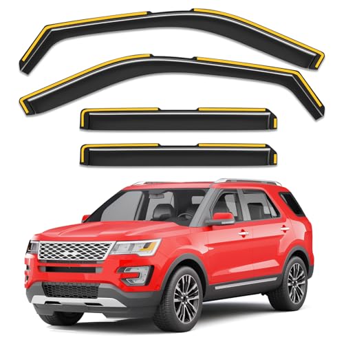 Image of in-Channel Window Visors Rain Guards for Ford Explorer 2011-2019 | Extra-Thick,Extra Durable,Window Deflectors,Vent Visors,Vent Shades,Car Accessories,Polycarbonate (PC)