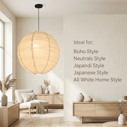 Image of Nogy Lantern Lamp Pendant Light - Paper Lantern Pendant - Off White Paper Pendant Light - Rice Hanging Light, Perfect for Home Decor