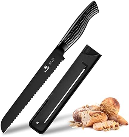 KL KALOO Serrated Bread Knife, Bread Knife For Homemade Bread, Professional Bread Cutter & Bread Slicers, Ultra Sharp German Stainless Steel, Full Tang With Sheath (8-Inch Blade With 5-inch Handle)