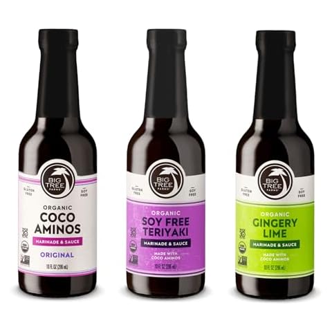 Big Tree Farms Organic Coco Aminos - Liquid Coconut Aminos, Soy-Free Sauce, Low Sodium, Soy Alternative, Gluten Free, Kosher, Marinade & Sauce, Non-GMO - Variety Pack, 10 Fl Oz (Pack of 3) Cover