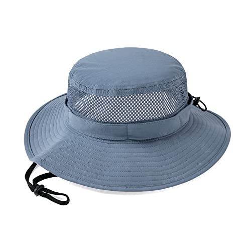 Jangoul Men Outdoor Mesh Sun Hat Wide Brim Sun Protection Hat Fishing Hiking Hat (Blue, 7 1/4) #TOP2