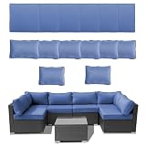 14Piece Outdoor Sofa Cushion Replacement Patio Furniture Waterproof Cushion with Zippers Fit 6-Seat Outdoor Wicker Rattan Sectional Couch (Blue, 25'x25'x3.15')