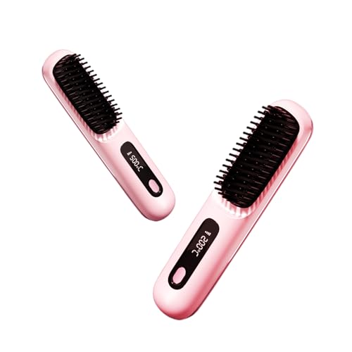 Hair Straightener Brush - Bomvabe Fast Heating Straightening Brush for Women with Dense Bristles, 4 Temperature Settings, LCD Display, Professional Flat Iron Comb for Smooth, Frizz-Free Hair (Pink)