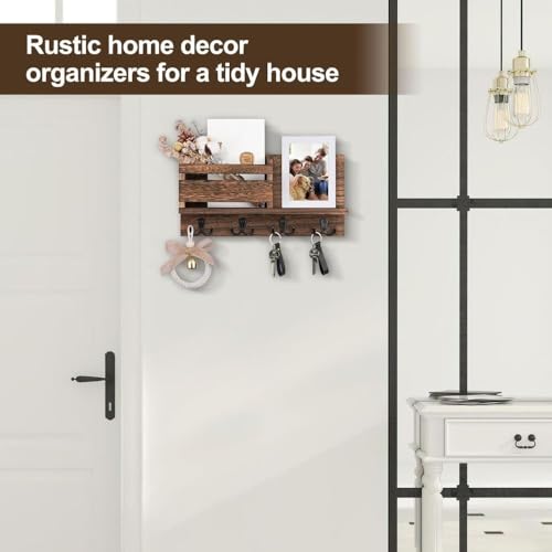 Image of PEDEX - Wall Mounted Wooden 4 Hook Key Holder Organizer with Shelf | Multipurpose Entryway Organizer for Keys, Sunglasses, Mail, Plants Great for use in entryways, hallways, Kitchens, or Offices