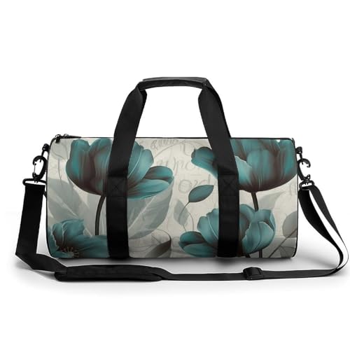 Sac de voyage en toile motif floral bleu sarcelle de 45 cm pour homme et femme