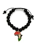 CBC Crown Pan African Colored Africa Map Continent Charm with Egyptian Symbols Adjustable Wooden Bead Bracelet (#46 10mm Black)