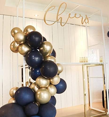 PartyWoo Navy and Gold Balloon Arch Kit, 67 pcs of 5 Gold Leaves, Giant Gold Balloon, Giant White Balloon, Navy Blue Balloons, White Gold Glitter Balloons, Gold Metallic Balloons for Navy Gold Party