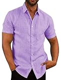 COOFANDY Men's Linen Shirt Textured Designer Western Work Regular Fit Shirt Hawaiian Vacation Shirts Light Purple