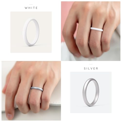 ThunderFit Women’s Silicone Thin and Stackable Ring Enhancers, Silicone Wedding Bands, 2.5mm Wide 2mm Thick, Variety Multipack 1-124