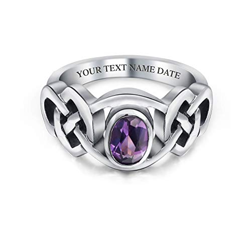 Personalize Simulated Amethyst CZ Purple BFF Sorority Sister Promise Friendship Celtic Trinity Love Knot Triquetra Ring For Women Teen Thin Band .925 Sterling Silver February Birthstone Custom -  Bling Jewelry, PS-TR152-SY-9-E