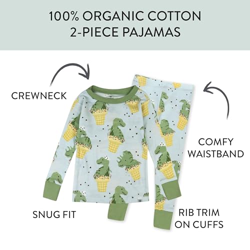 HonestBaby 2-Piece Pajamas Sleepwear PJs 100% Organic Cotton for Baby, Toddler, Kids, Boy, Dino Delight, 5T