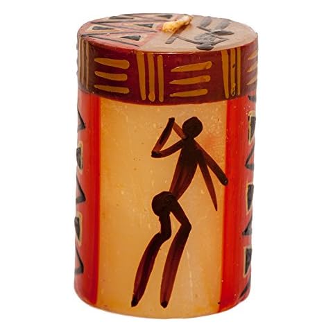 Kapula South African Small Pillar Candle - Fair Trade - Hand Painted with Bushmen Design - 4.5 x 7 cm Cover