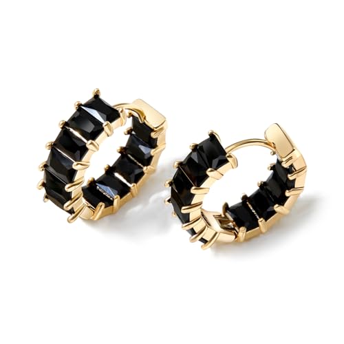 Mesovor Gold Cubic Zirconia Hoop Earrings for Women Trendy, 18K Gold Plated Huggie Hoops Earrings | Green Black Red Stones Earrings Jewelry Gifts