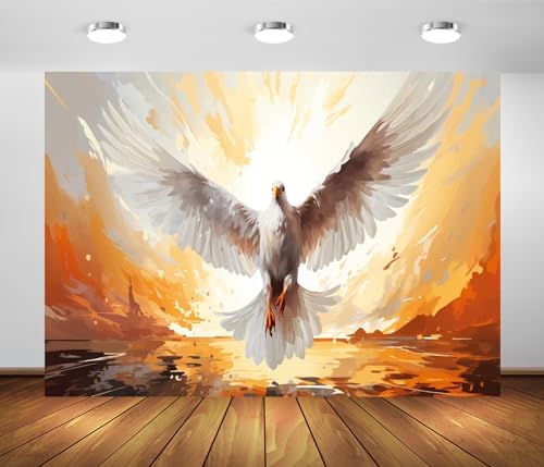 BELECO 10x8ft Fabric Pentecost Backdrop Watercolor Holy Spirit Dove, Pentecost Sunday Background Backdrop Biblical Religious Belief Christian Church Decor Banner Photo Studio Props