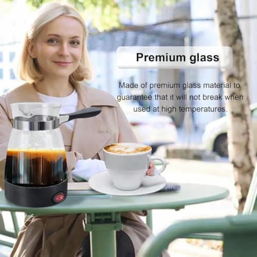 Image of Electric Turkish Coffee Maker | Glass Electric Kettle | Fast Heating Coffee Pot | Tea Milk Water Boiler | Heat Resistant Handle | Compact Travel Electric Pot | Home Office Kitchen Use | 500 ML